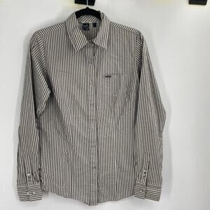 Cruel Girl Western Striped Button Up Shirt Silver Gray White Womens Large